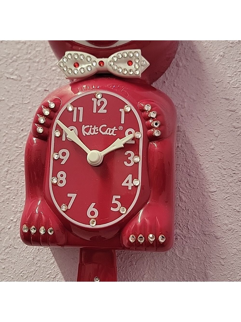 Jeweled Cranberry Red Kit-Cat Klock clock RARE Vintage - Picture 3 of 5